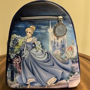 Disney Loungefly Cinderella Clock Castle Steps Blue Mini Backpack Bag